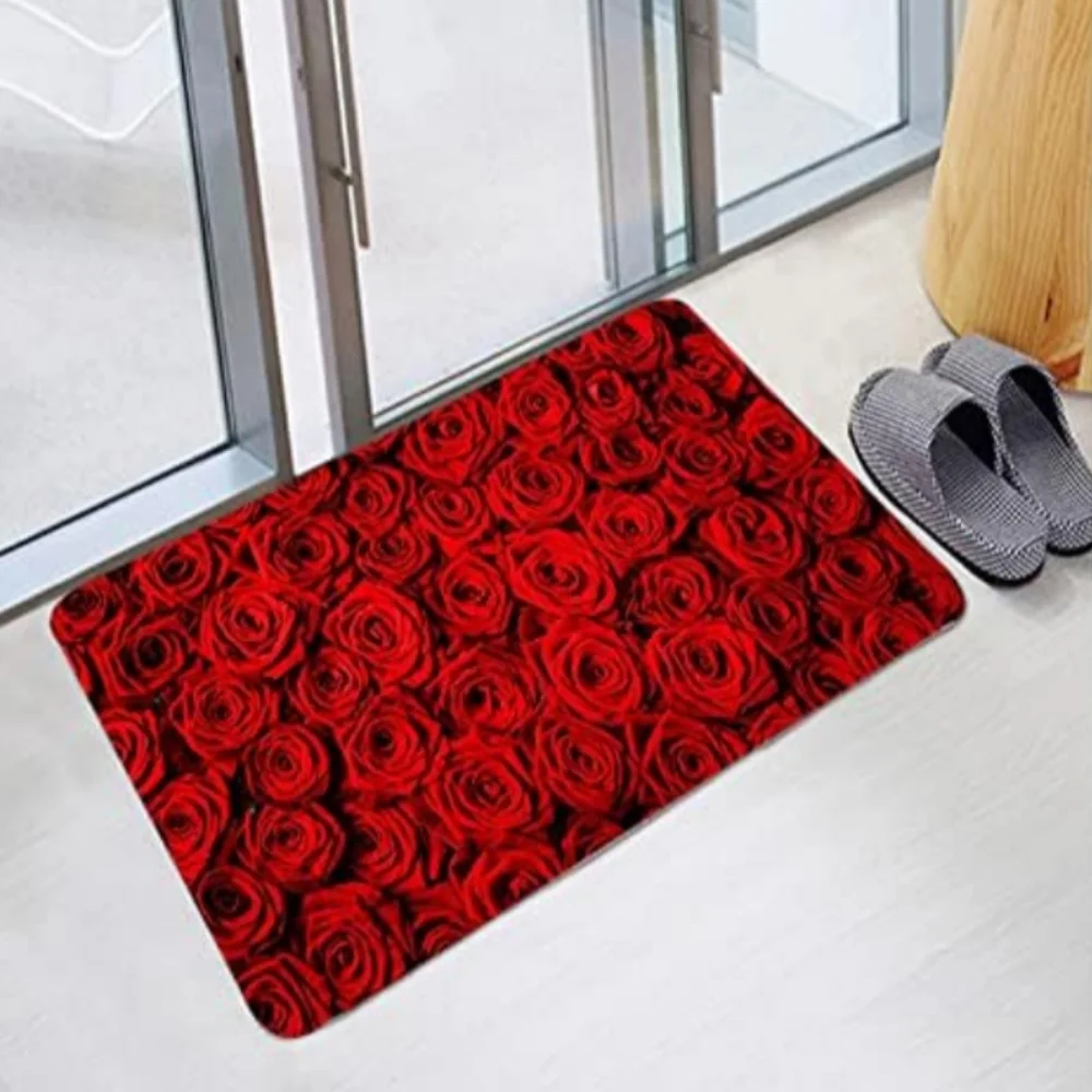 Red Roses Rug Bathroom Bedroom Kitchen Doormat Ruby Rose Flowers Floral Bath Mat
